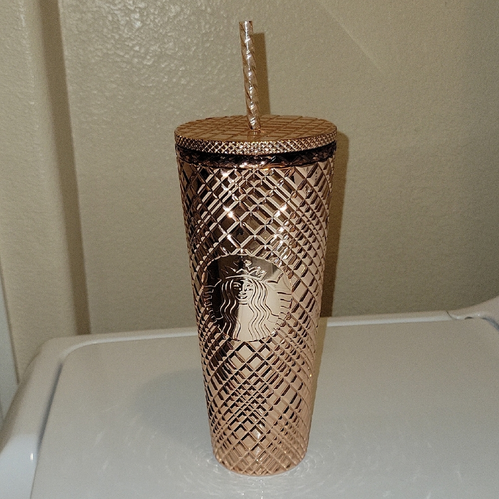 Starbucks Holiday Rose Gold Grid Tumbler 24 Oz